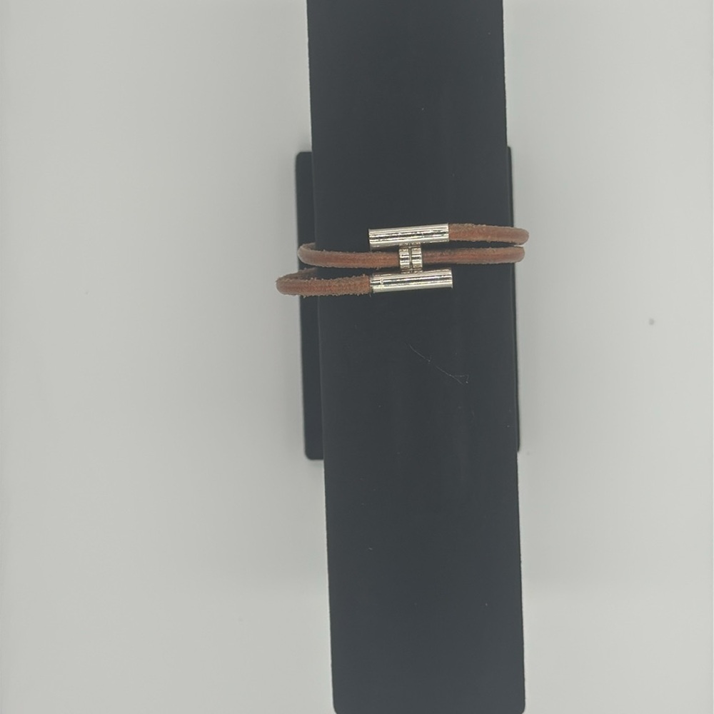 Hermes Tournis Terese Leather Wrap Bracelet with Silver Accents